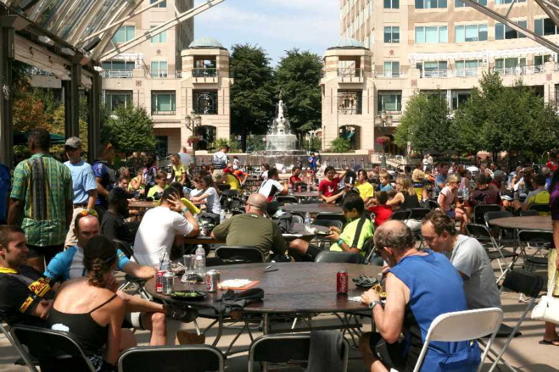 The famous Reston Town Center - The Start - Finish Line. Photograph by Peter Klosky for the Reston Bicycle Club.