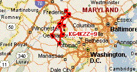 Internet report of KG4KZZ's APRS track on August 7, 2004.