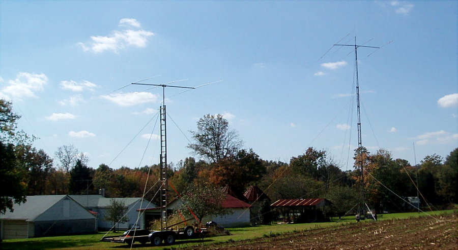 The portable antenna farm at W3ZI. Photograph by Norm Styer - AI2C of Clares Gap, Virginia