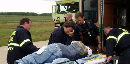 Patients are prepared for air evac. Photograph by Norm Styer - AI2C de Clarkes Gap, VA.